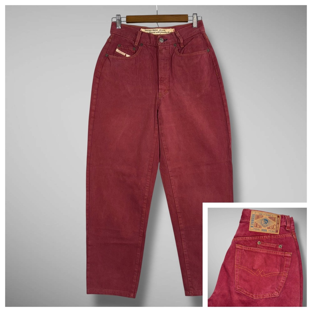 Vintage Diesel Jeans Mens 25x28 Red Cheyenne Baggy Tapered‎ High Waist Y2K Italy